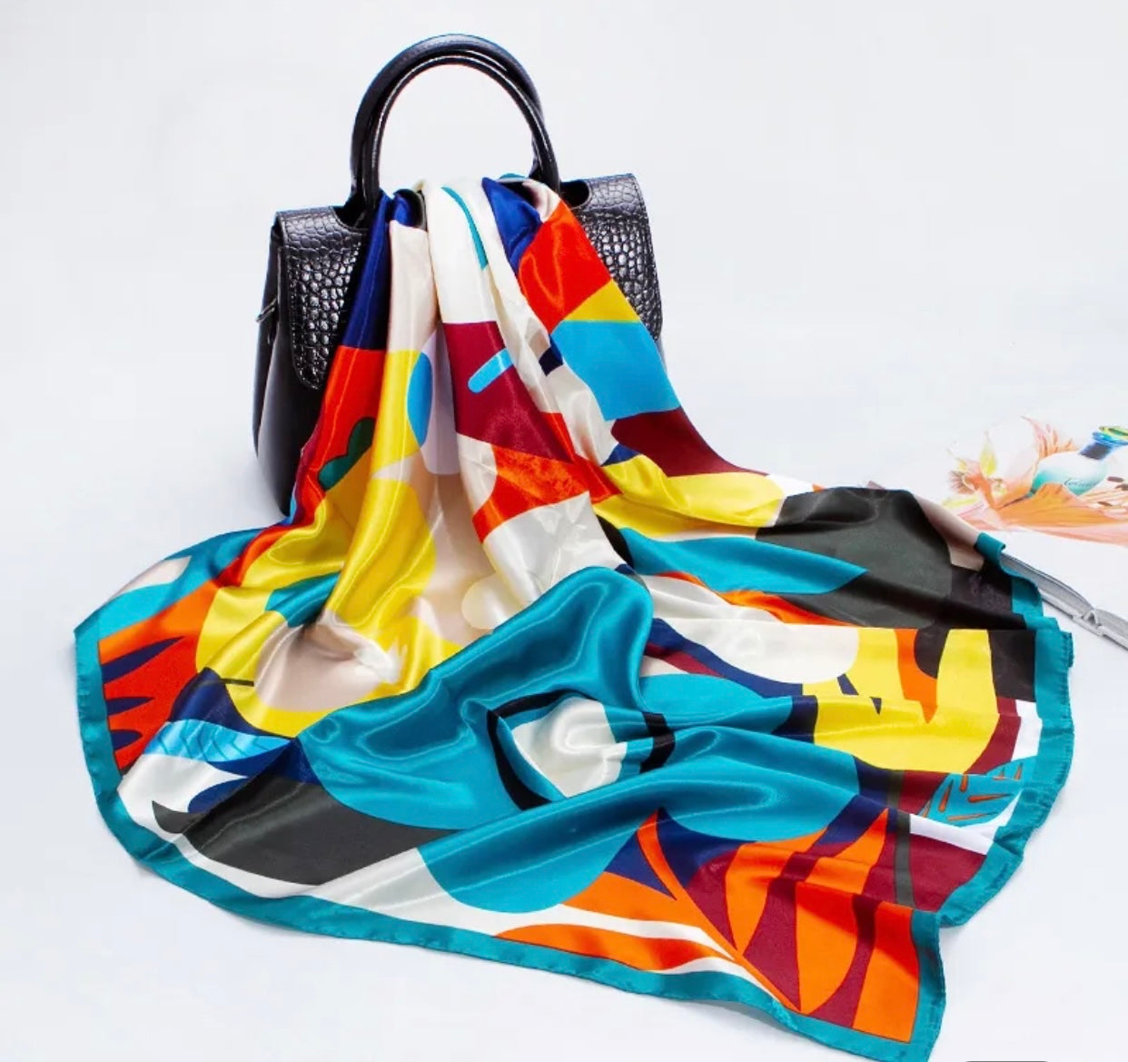 Vibrant Floral Graphic Satin Scarf