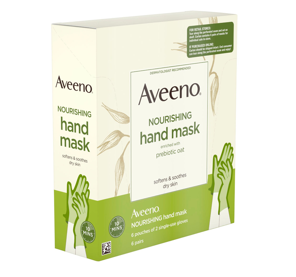 Aveeno Moisturizing Hand Therapy Mask with Oat, 6 Pairs of Gloves
