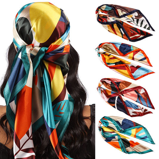 Vibrant Floral Graphic Satin Scarf